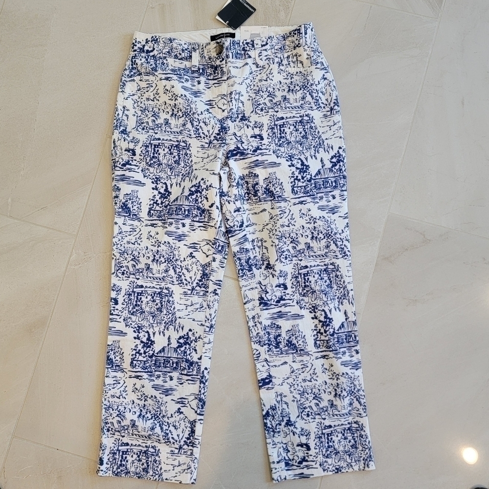 Lands' End Blue White Resort River Beach Print Mid Rise Capri Pants Size 2 - Picture 2 of 14